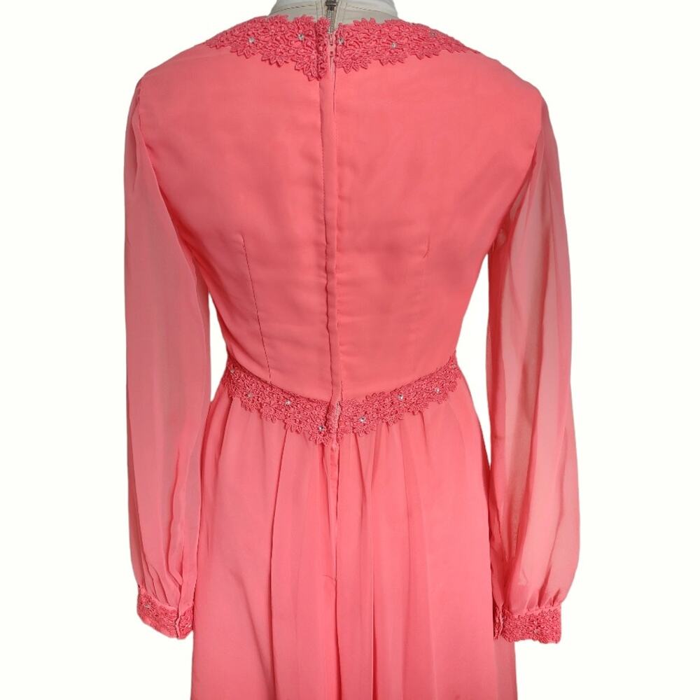 Vintage 2 Piece Long Maxi Evening Dress Matching Vest Coral Orange Chiffon 70s - Picture 8 of 13